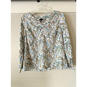Talbots Cotton Popover Paisley Mp petite lightweight blouse shirt top summer